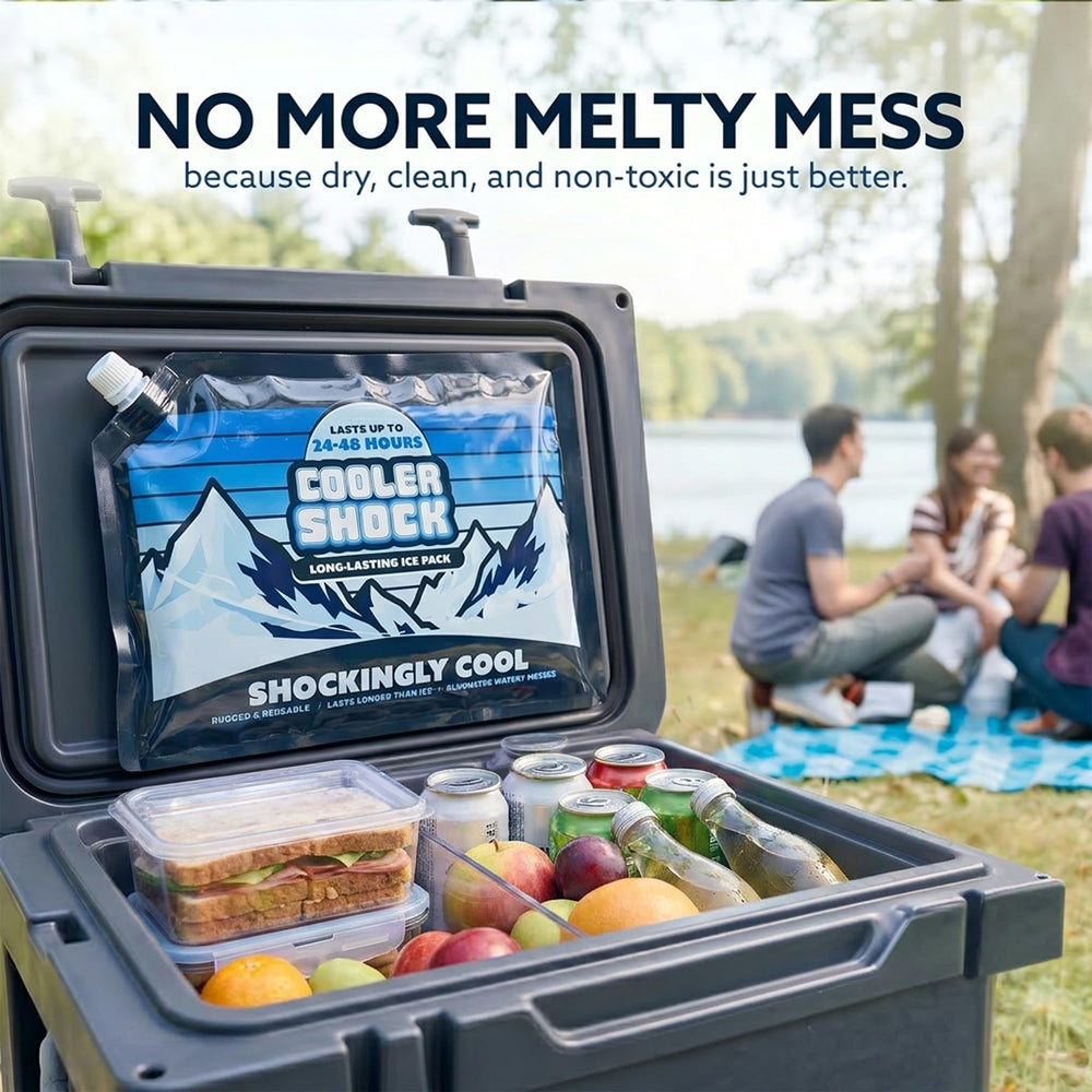 Cooler Shock dentro de una nevera portátil manteniendo bebidas frías