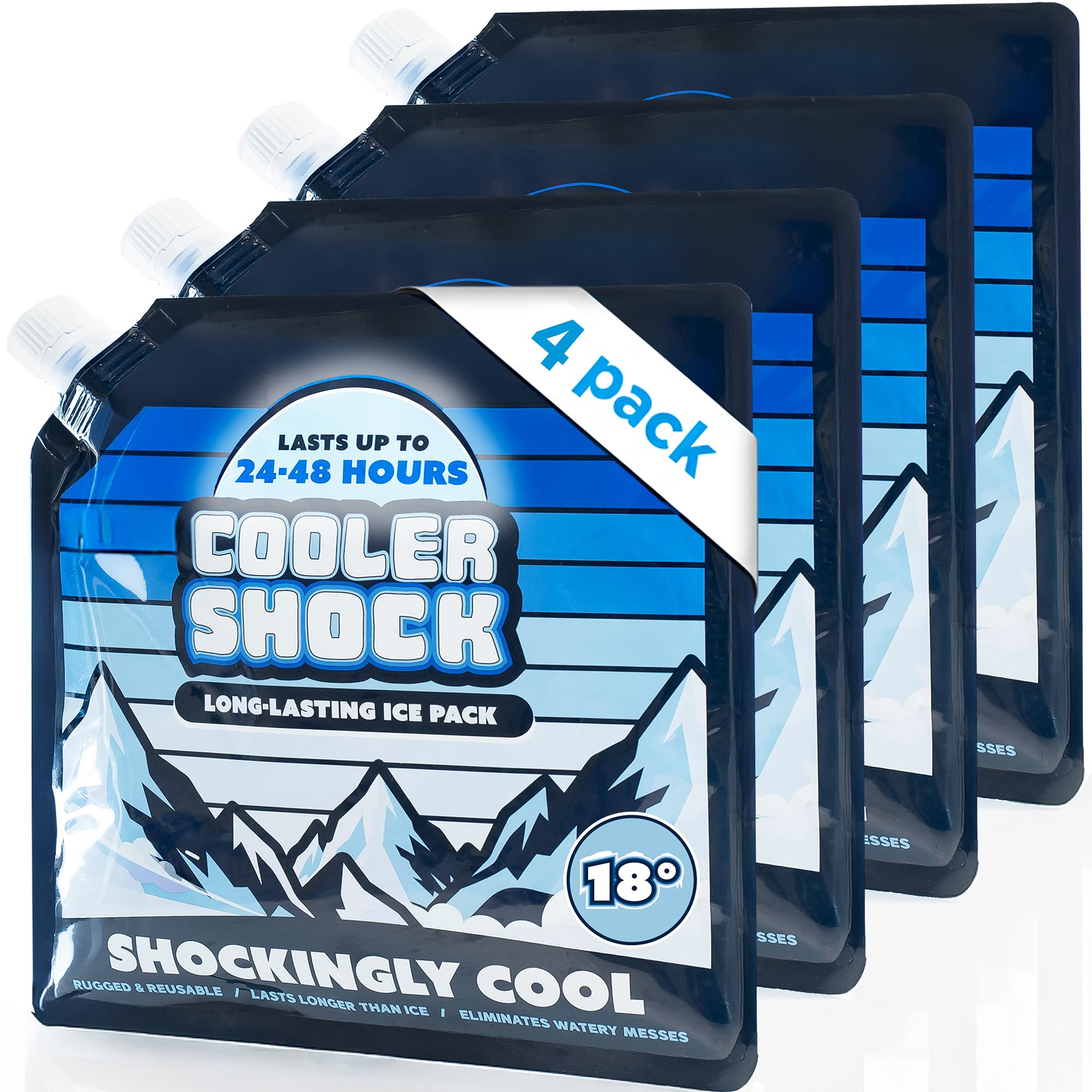 Cooler Shock empaque frontal mostrando cuatro bolsas y beneficio de frío duradero