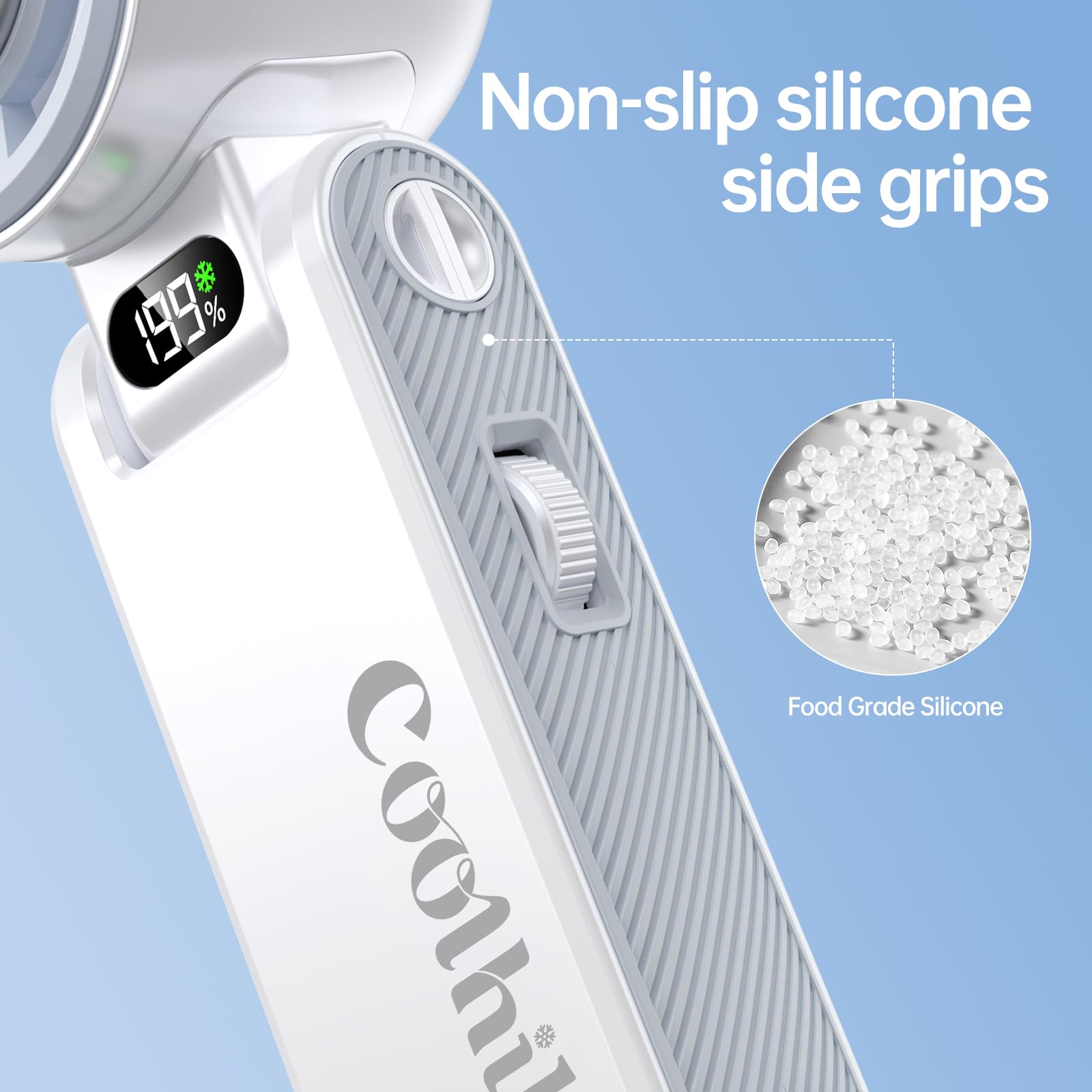 Coolhill comparación de tamaño junto a un bolso mostrando portabilidad