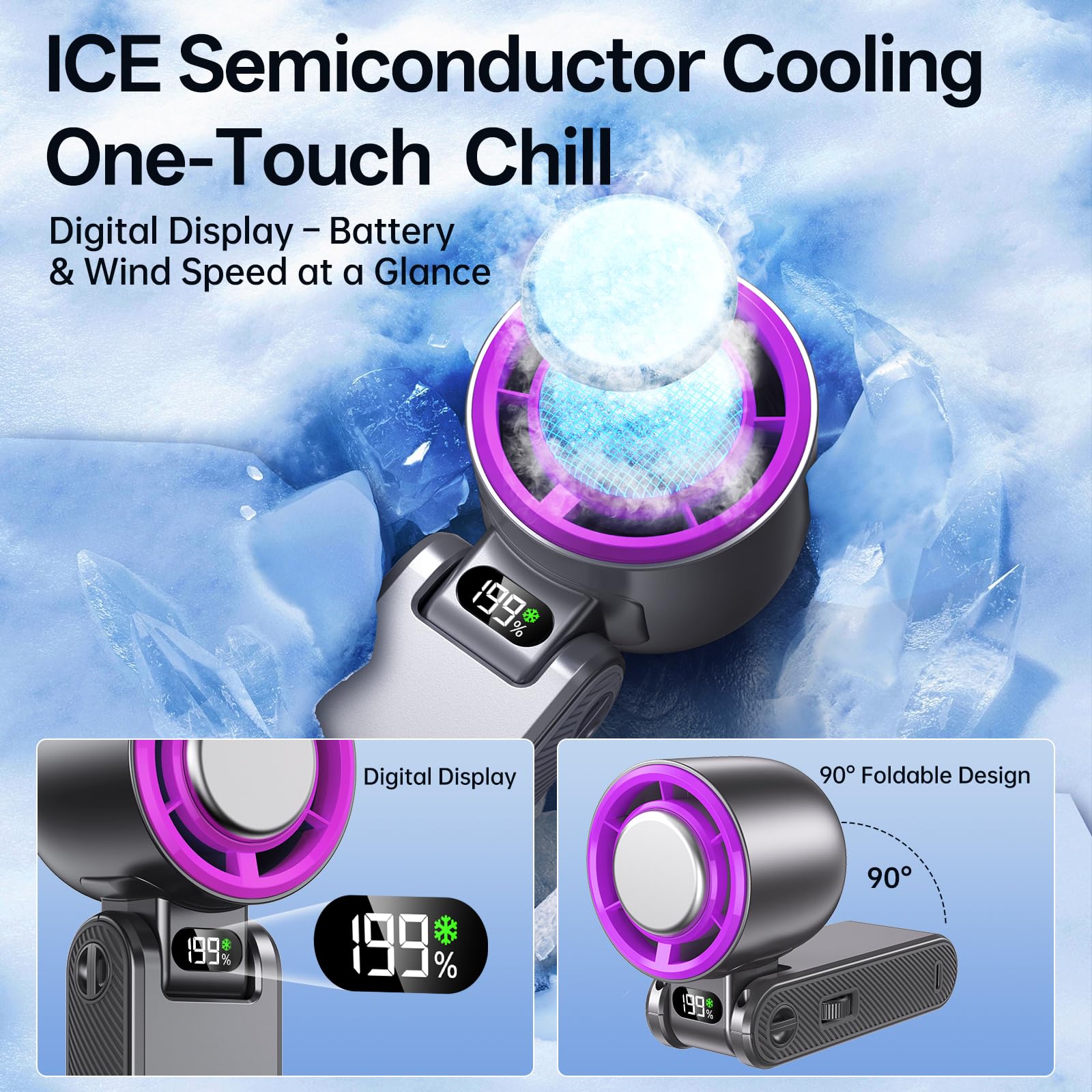 Coolhill ventilador colocado en mesa en posición plegada para uso sobremesa estable