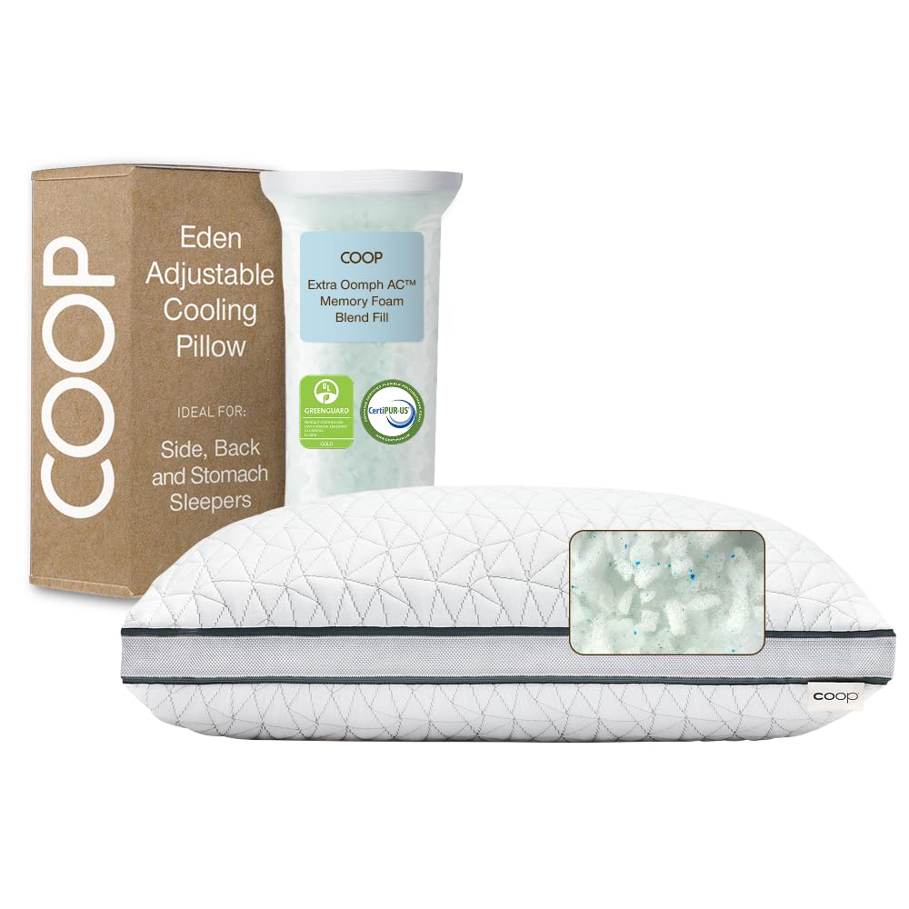 Coop Home Goods vista frontal del empaque mostrando almohada King y beneficios
