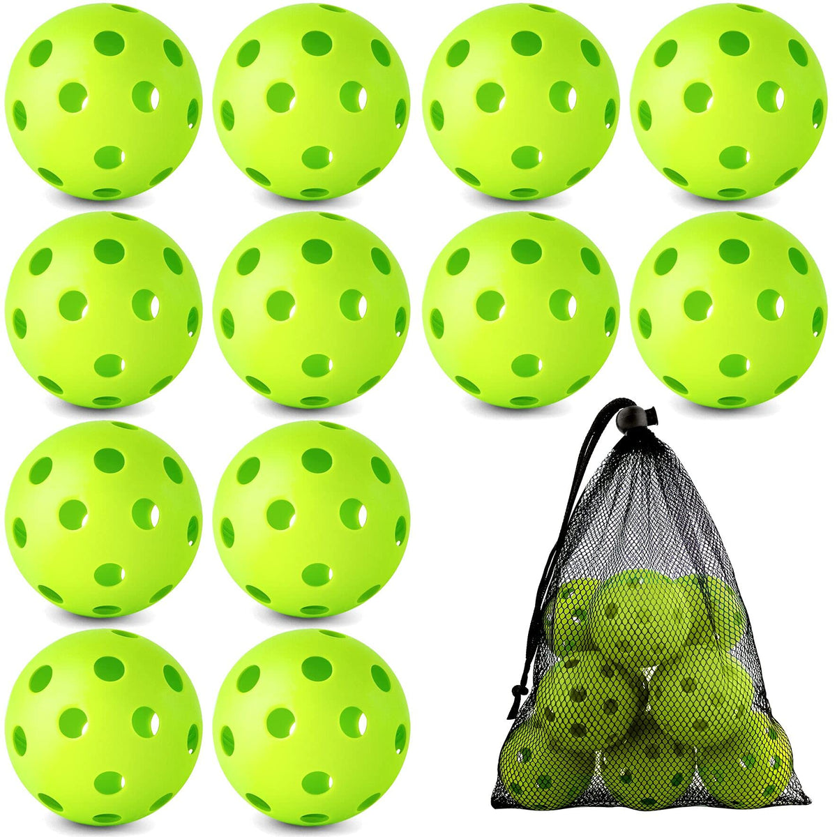Coopay paquete frontal de 12 pelotas verdes mostrando cantidad y bolsa