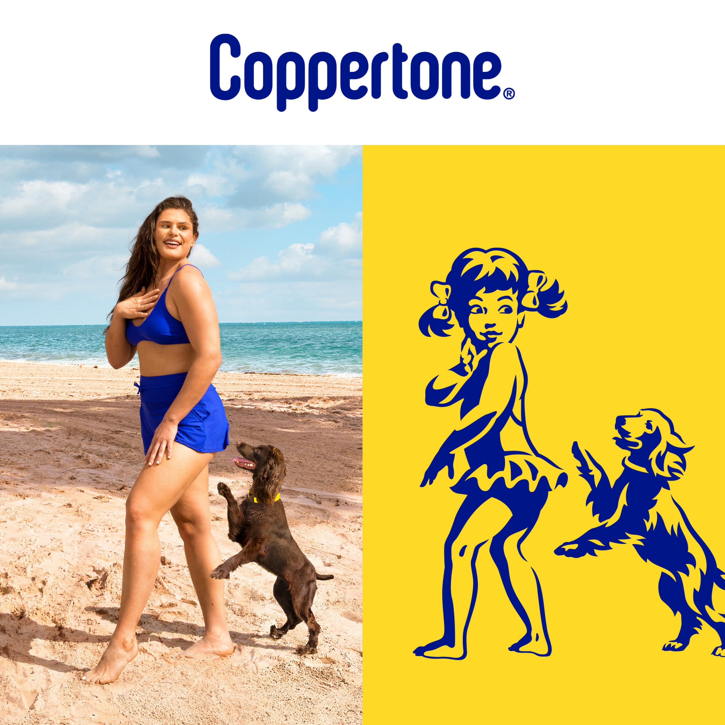 Coppertone botellas sobre toalla tras uso, paquete conveniente para familias