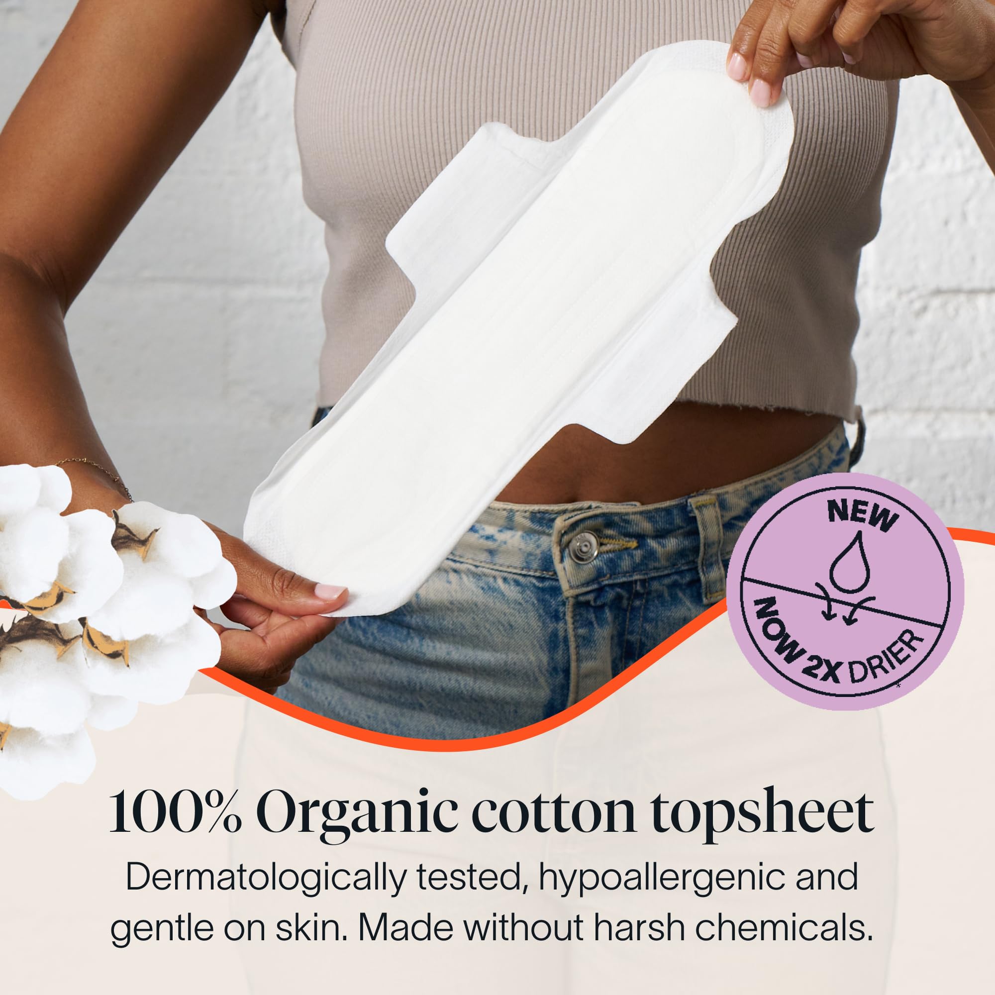 Cora primer plano del topsheet 100% algodón orgánico, suave para piel sensible