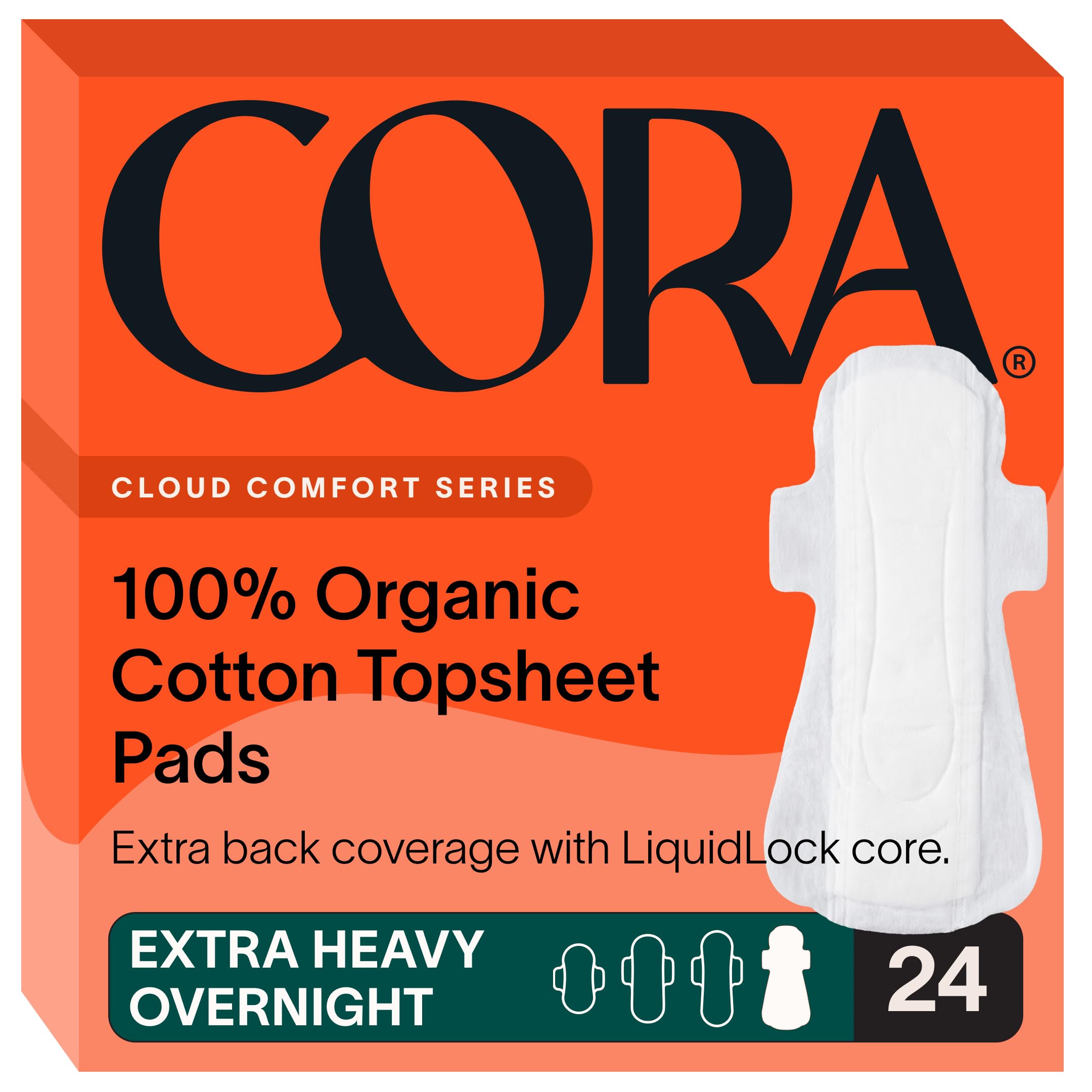 Cora toalla nocturna pack frontal mostrando 24 unidades y diseño