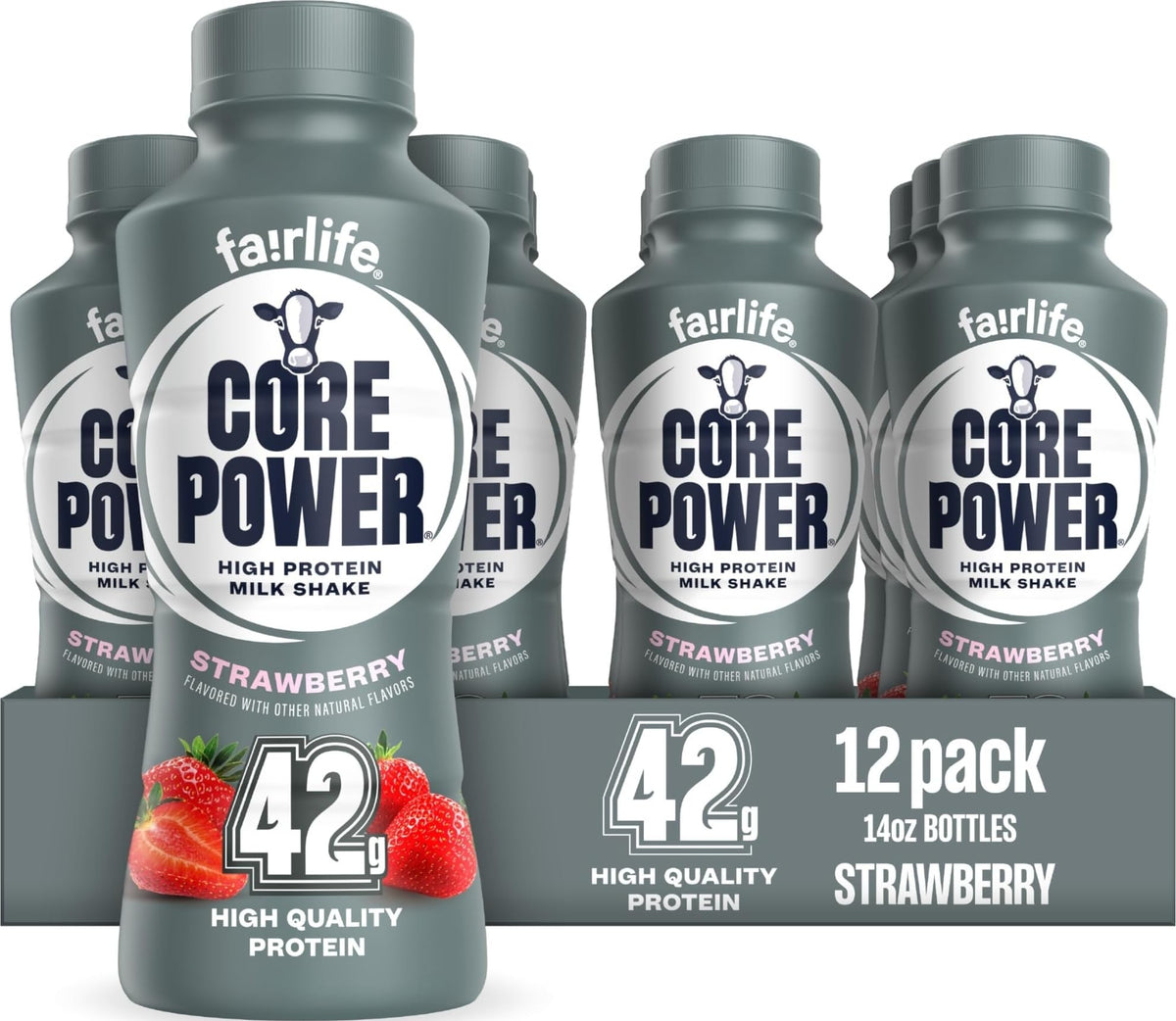 Core Power botella frontal fresa mostrando diseño y fácil consumo