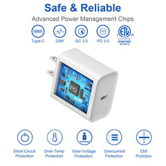 Coreykin adaptador 20W vista superior, carga rápida segura