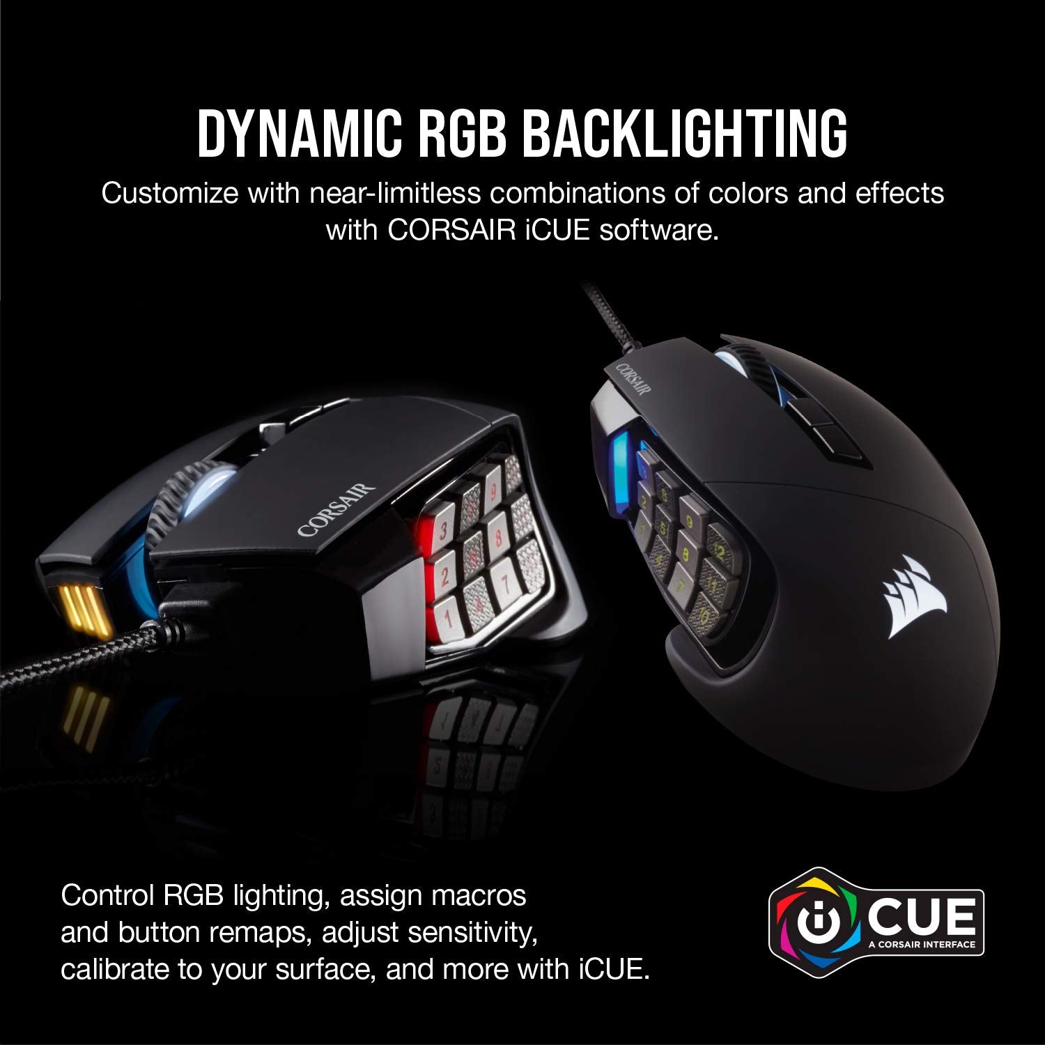Corsair Scimitar tamaño comparado con mano para visual de ergonomía y escala