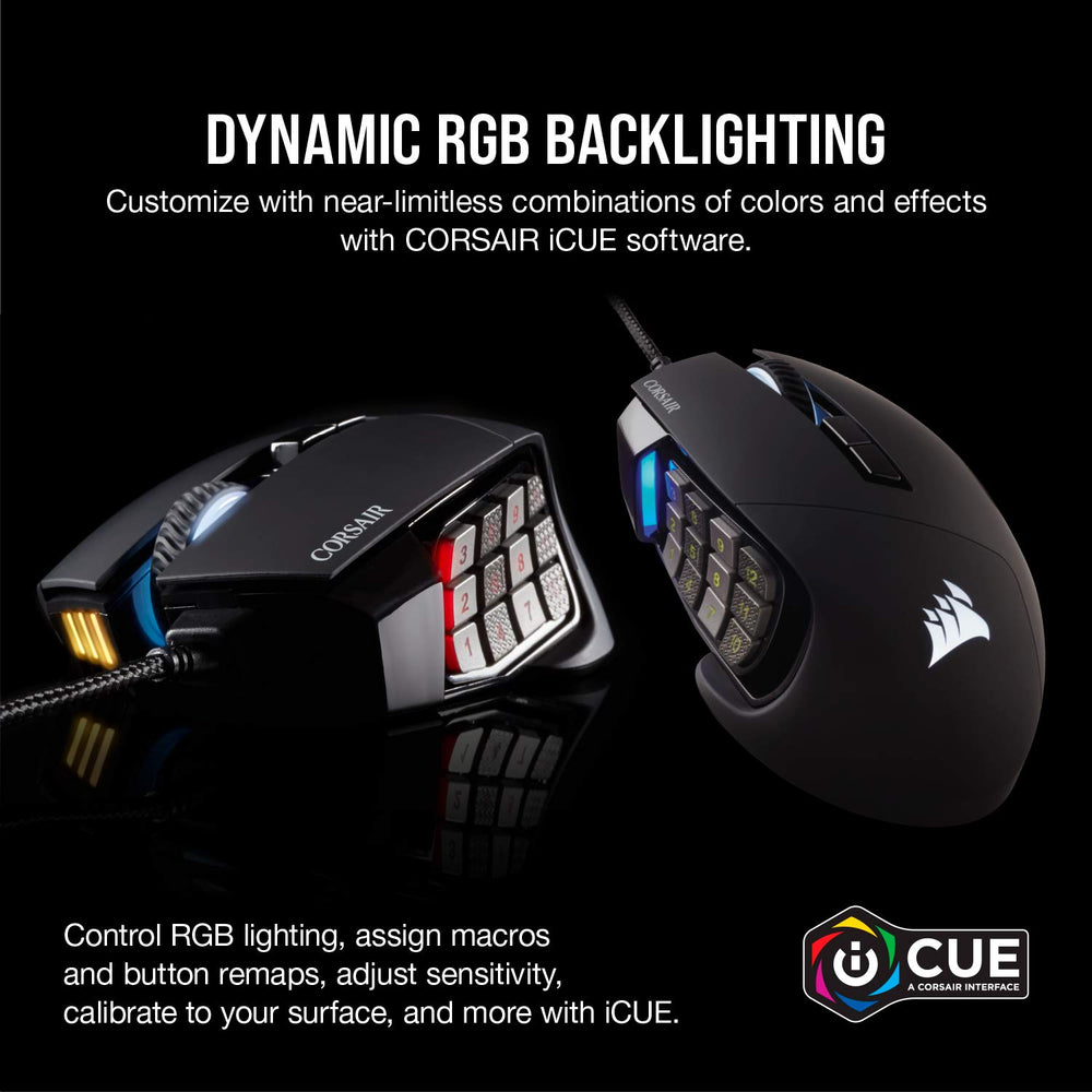 Corsair Scimitar tamaño comparado con mano para visual de ergonomía y escala