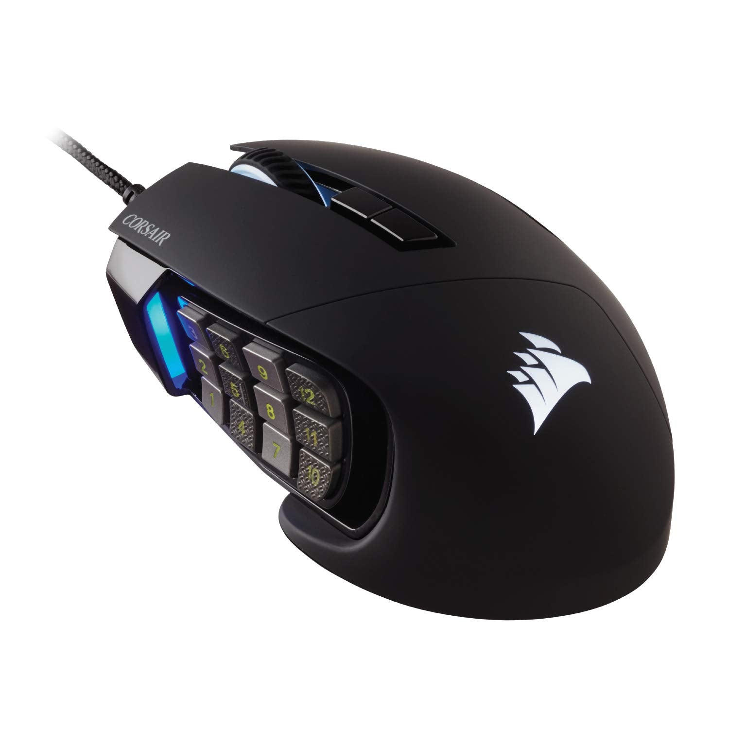 Corsair Scimitar frontal mostrando diseño y zonas RGB para mejor visibilidad