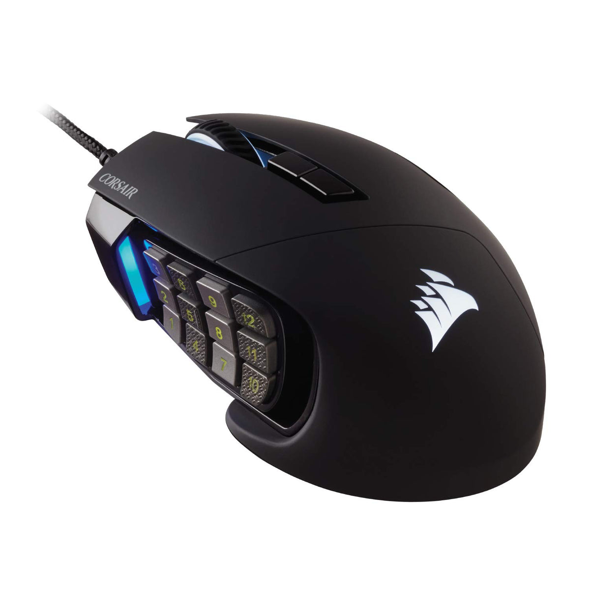 Corsair Scimitar frontal mostrando diseño y zonas RGB para mejor visibilidad