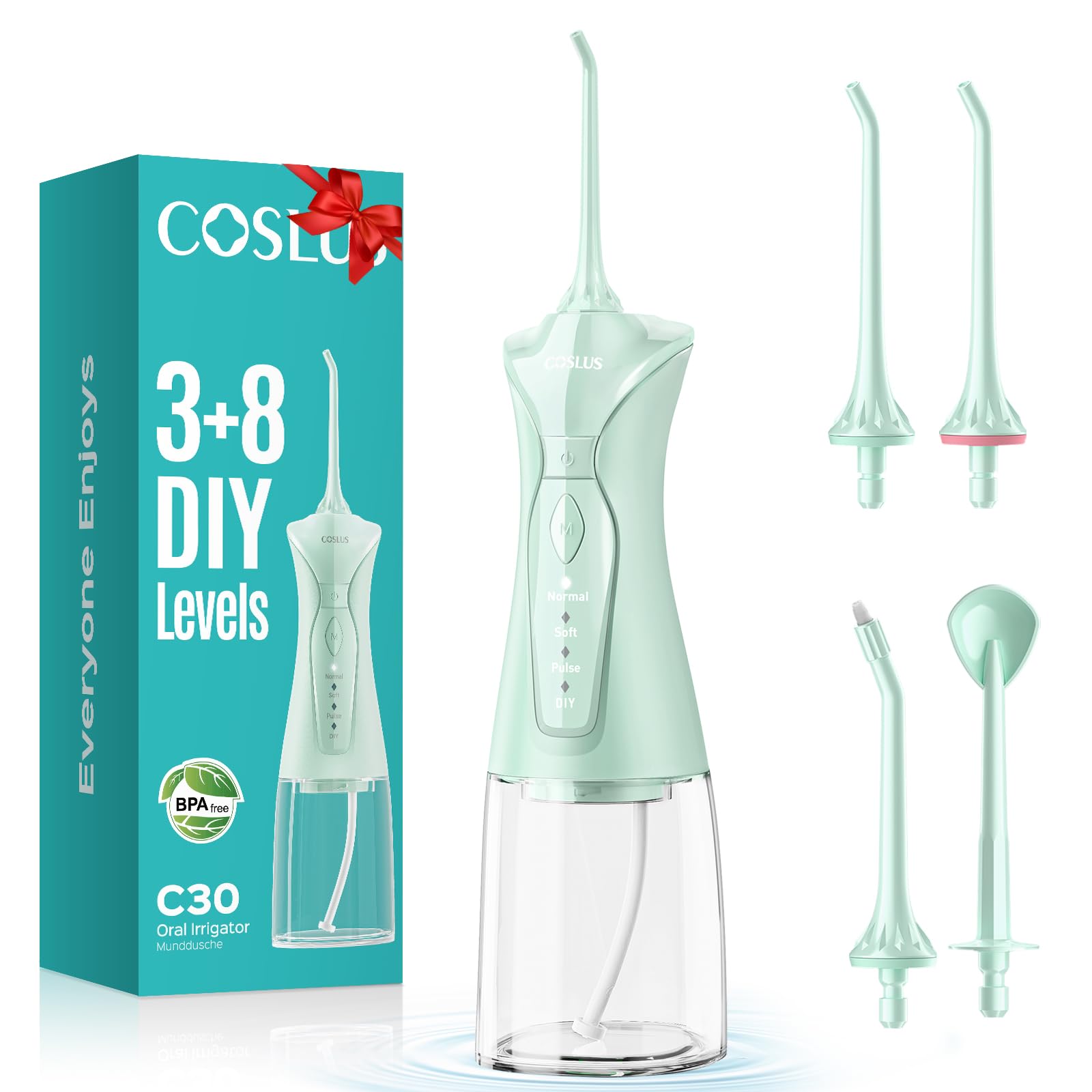 COSLUS C30 vista frontal del irrigador portátil con diseño ergonómico y fácil manejo