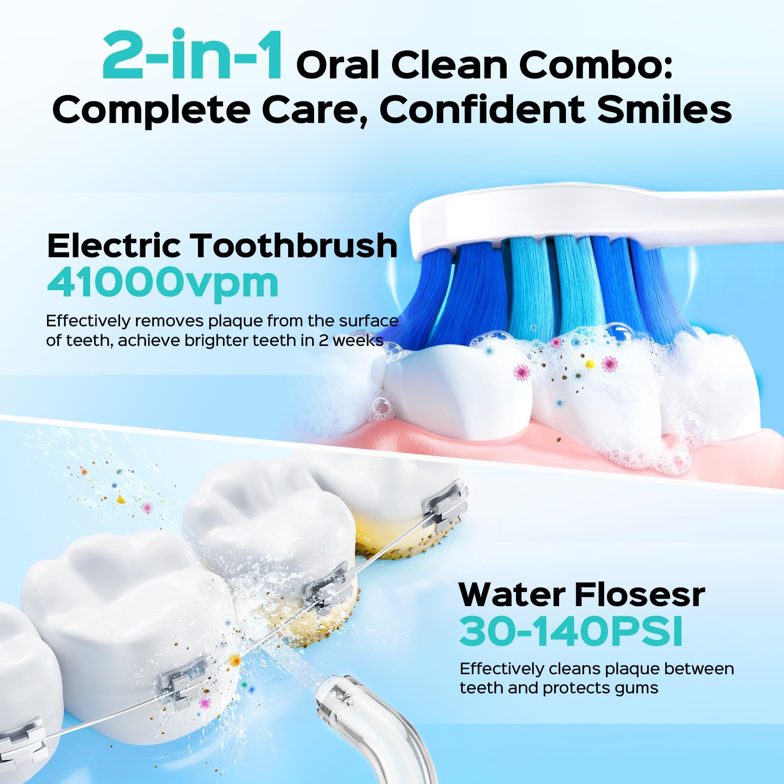 COSLUS boquilla del irrigador enfocada que muestra diseño para limpieza interdental eficaz