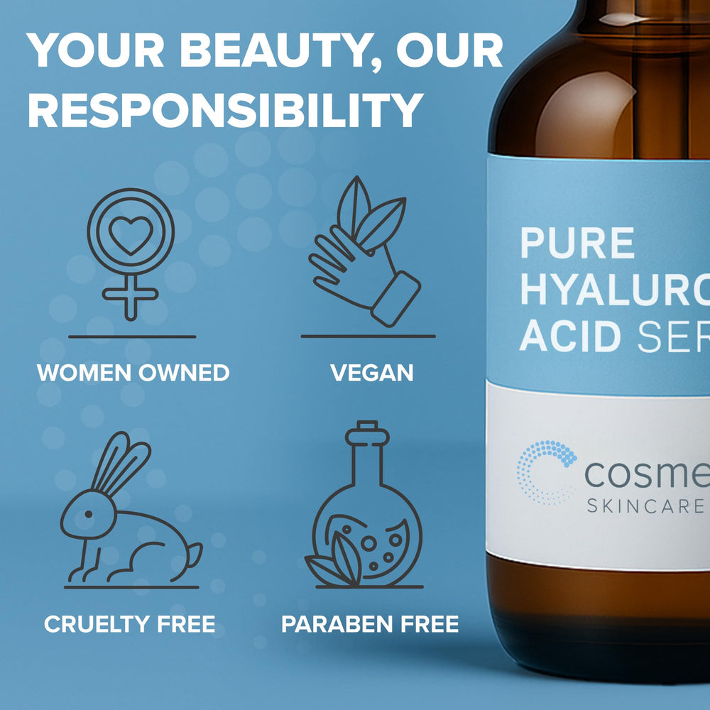 Cosmedica Skincare botella sobre fondo minimalista para estética limpia