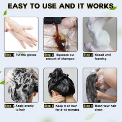 cosmpro persona aplicando champú tinte en ducha para cubrir canas rápidamente
