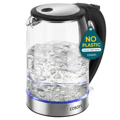 Cosori electric kettle front view showing sleek design and fast boil