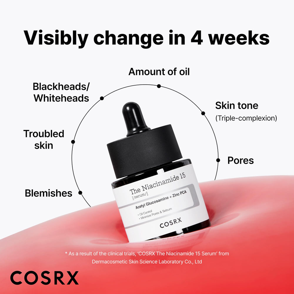 COSRX frasco junto a una regla para comparar tamaño real del envase portátil