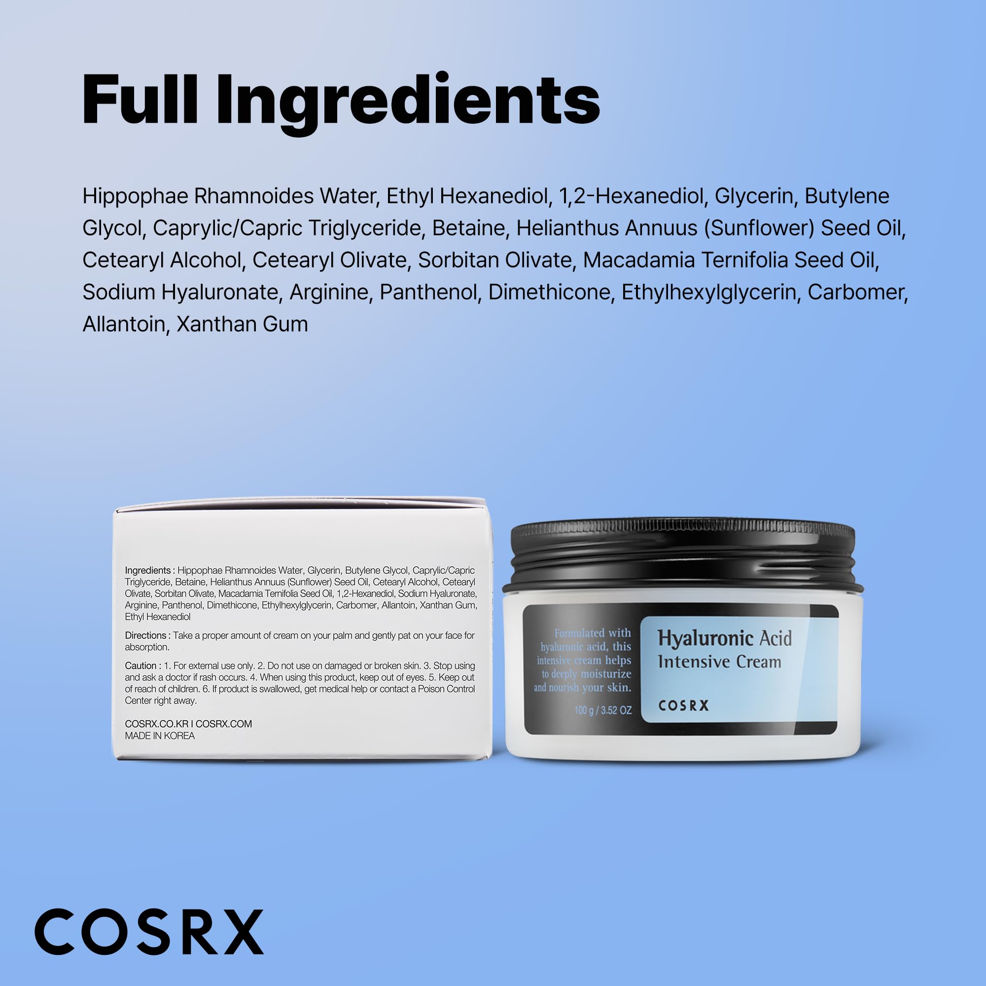 COSRX ingrediente clave ácido hialurónico representado para retención de agua