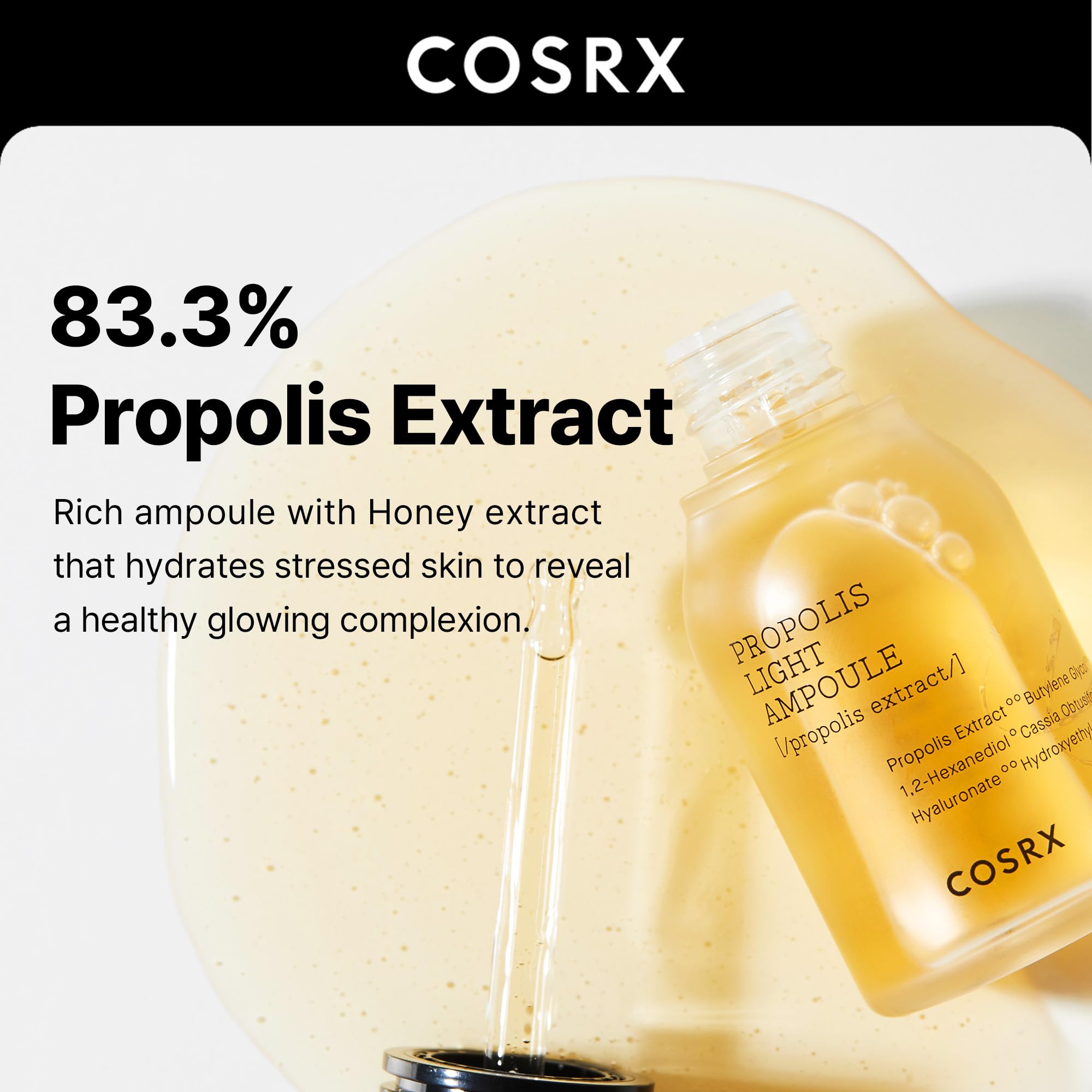 COSRX detalle de etiqueta con ingredientes y beneficios visibles