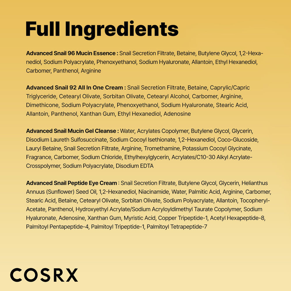 COSRX mucina de caracol enfoque en ingrediente para reparación