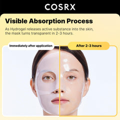 COSRX mascarilla puesta en rostro mostrando efecto calmante inmediato