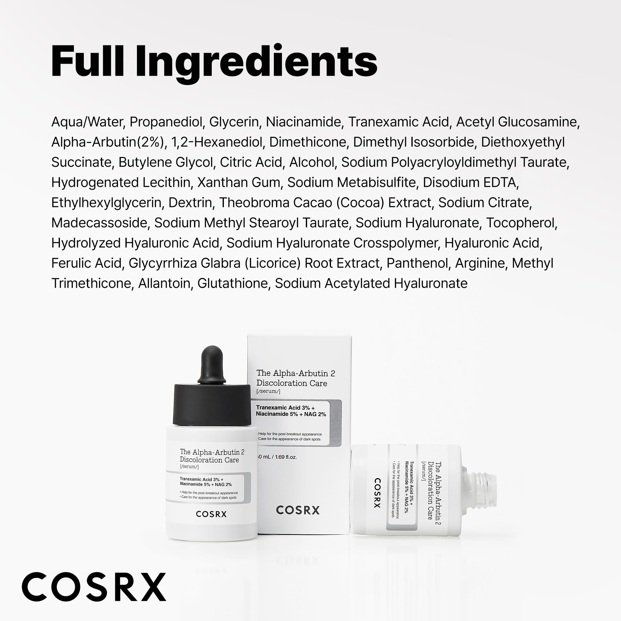 COSRX packaging abierto con etiqueta legible y beneficios para manchas
