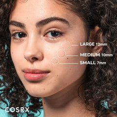 COSRX disposición de los tres tamaños de parches S M L, opción para diferentes lesiones