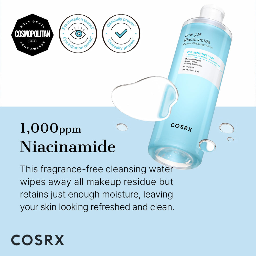 COSRX textura del agua micelar en gota, beneficios hidratación ligera