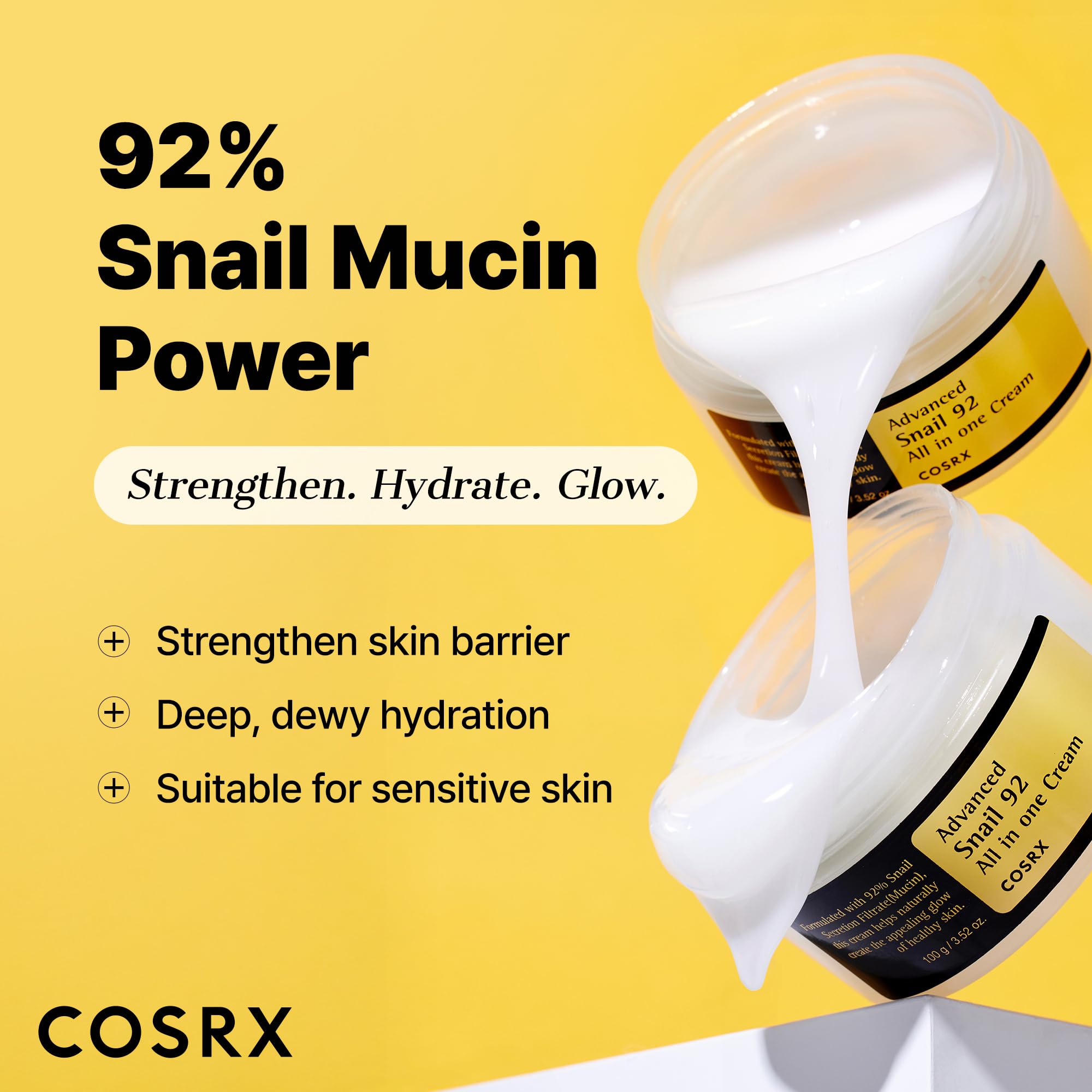 COSRX textura gel-crema en primer plano mostrando absorción y acabado ligero