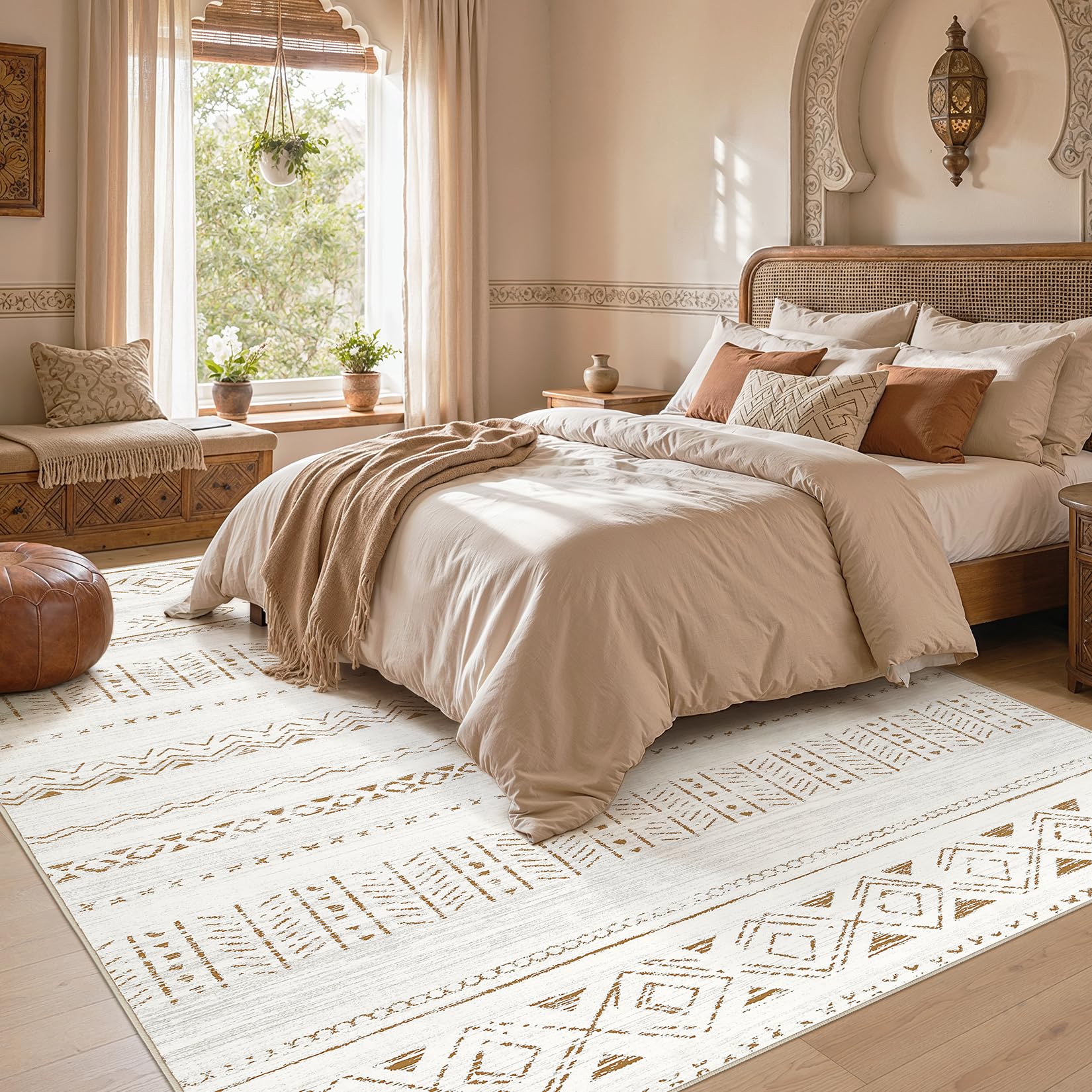 cotiled alfombra colocada en salón que aporta calidez y estilo boho