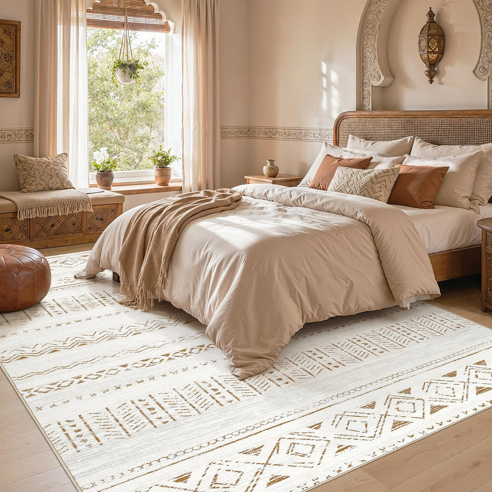 cotiled alfombra colocada en salón que aporta calidez y estilo boho