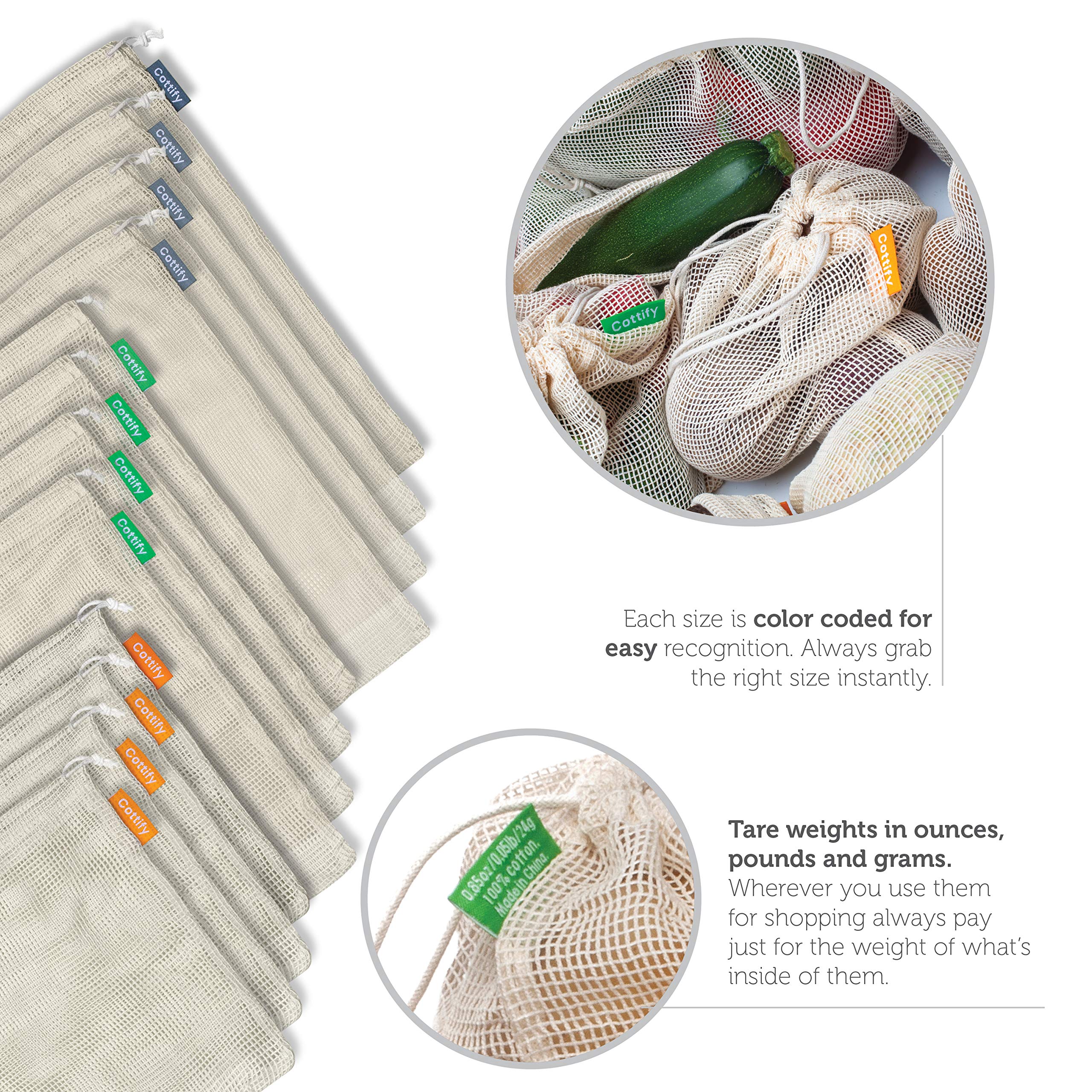 Cottify size comparison lined up to pick the right bag quickly