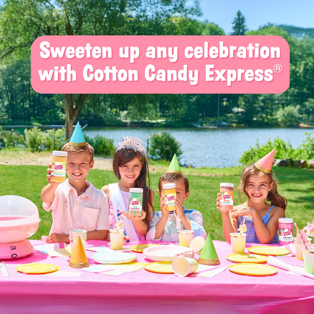 Cotton Candy Express algodón de azúcar servido en cono en mano listo para comer