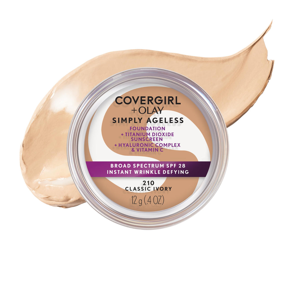 COVERGIRL+OLAY frente del empaque mostrando tono 210 y beneficio antiarrugas