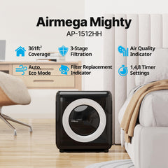 Coway AP-1512HH panel de control táctil mostrando modos automático y temporizador