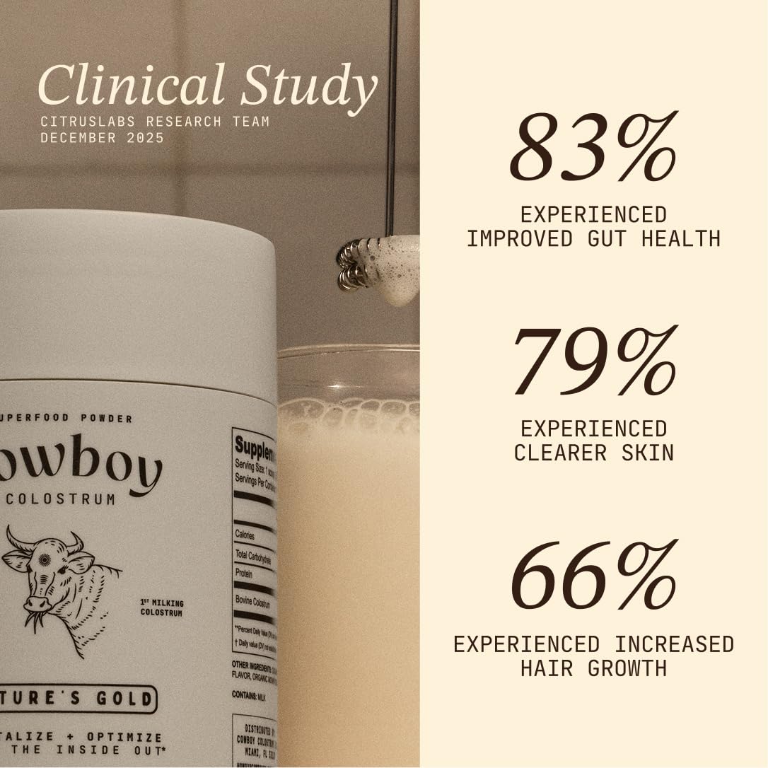 COWBOY COLOSTRUM porción servida en vaso para ejemplificar consumo sencillo
