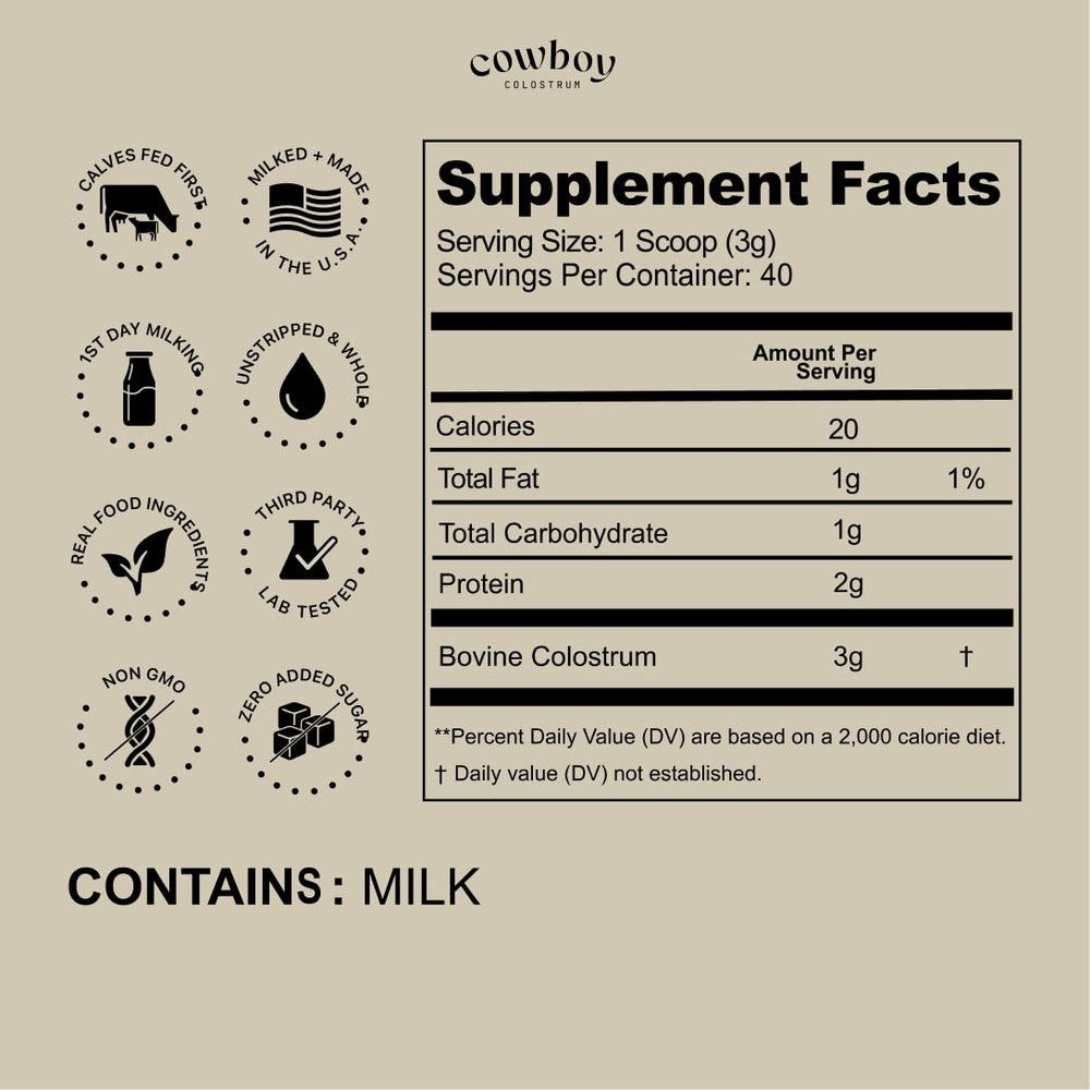 COWBOY COLOSTRUM textura en polvo cercana que resalta su cremosidad natural