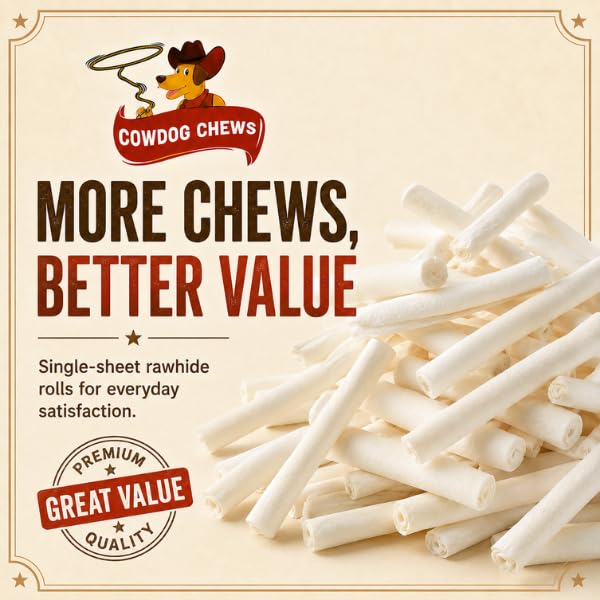 Cowdog Chews perro masticando rollo para entretenimiento y alivio oral