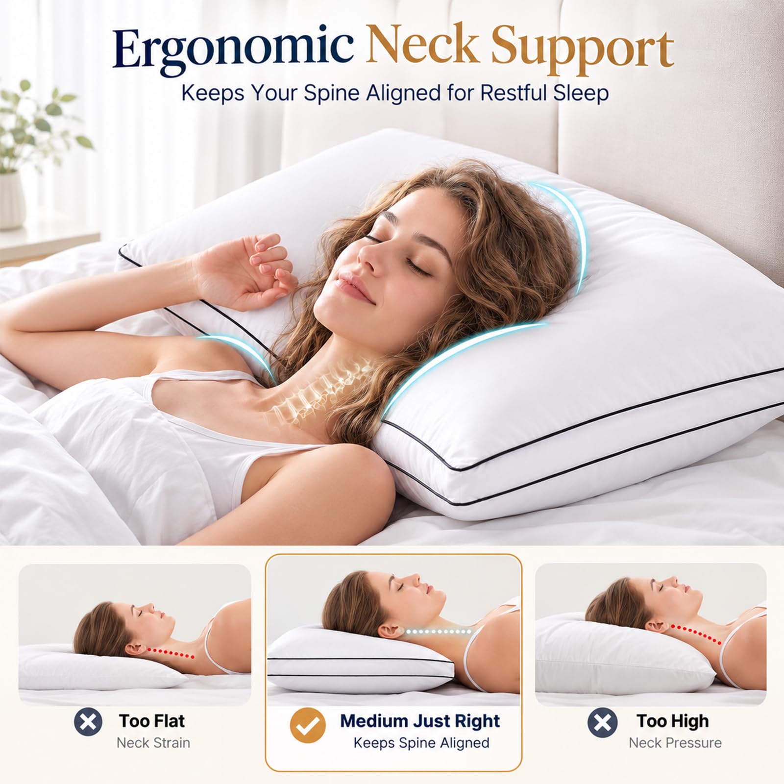 CozyLux almohadas en cama Queen, imagen lifestyle que evidencia look hotelero
