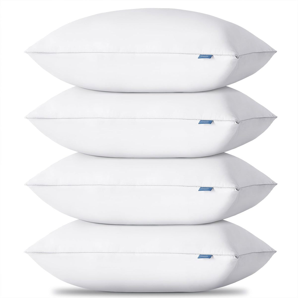 CozyLux vista frontal del pack de 4 almohadas blanco, comodidad inmediata