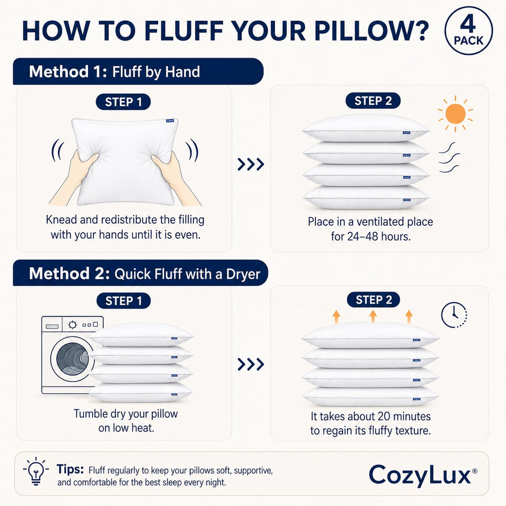 CozyLux almohadas recién abiertas del empaque al vacío, fácil transporte