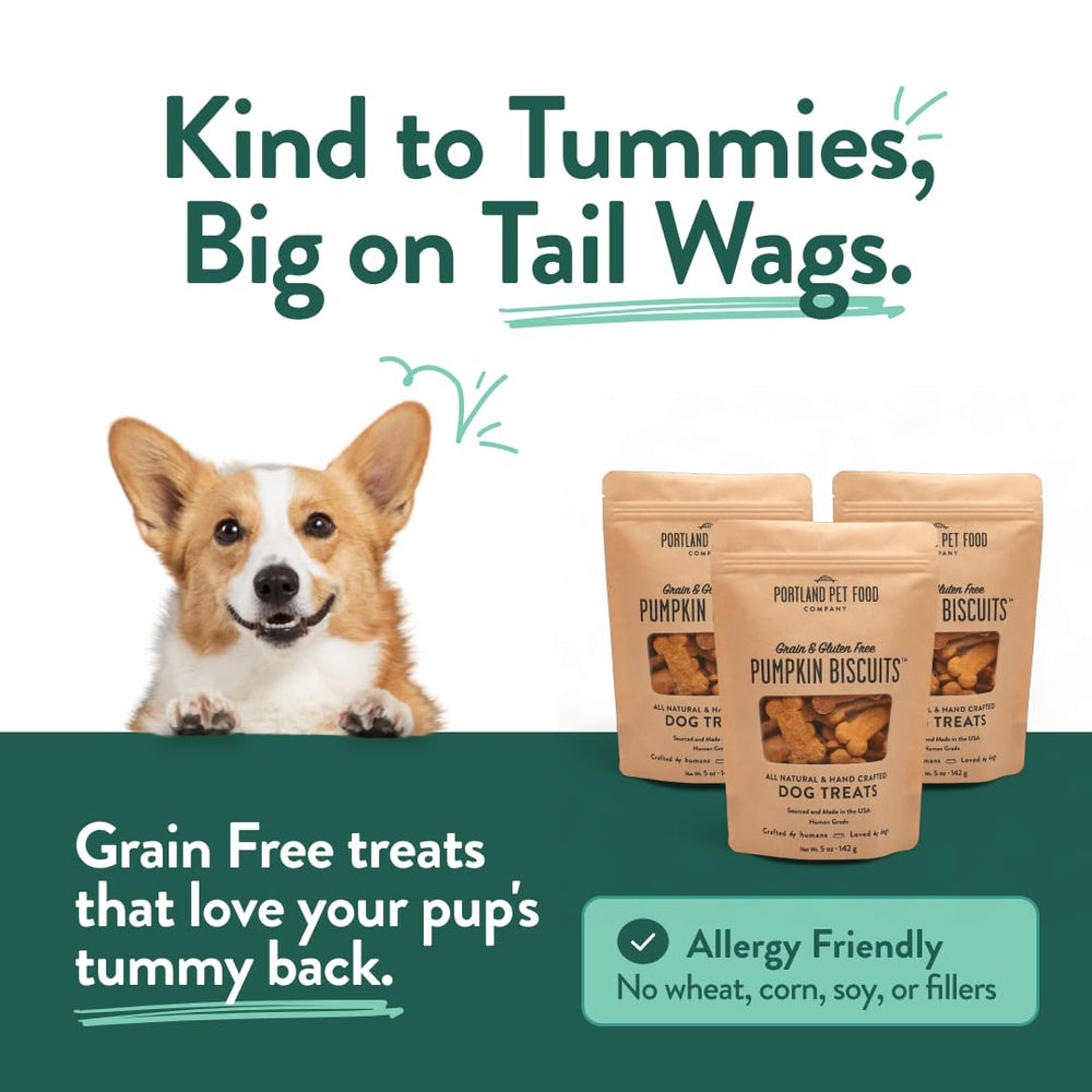CRAFTED BY HUMANS LOVED BY DOGS biscuit next to a coin showing portion size and control