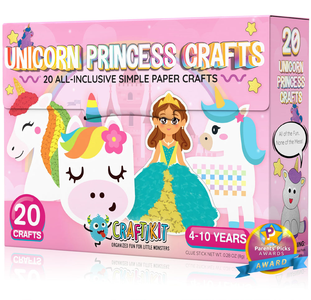 Craftikit frontal del empaque mostrando el tema princesas y unicornios y atractivo para regalo