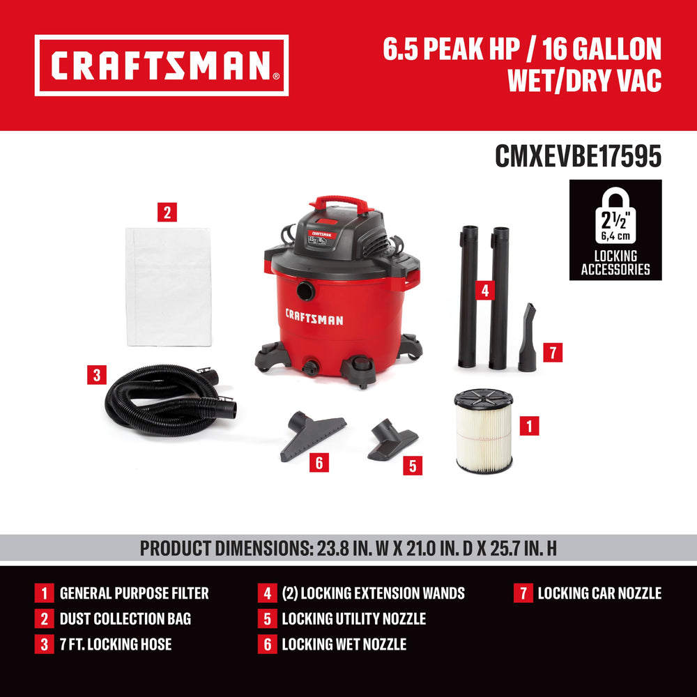 CRAFTSMAN primer plano del motor 6.5 Peak HP para succión intensa