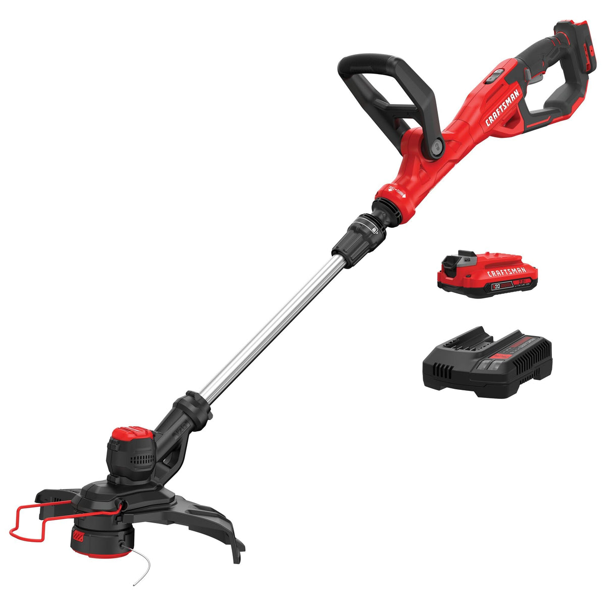CRAFTSMAN front view of V20 trimmer showing compact design and maneuverability
