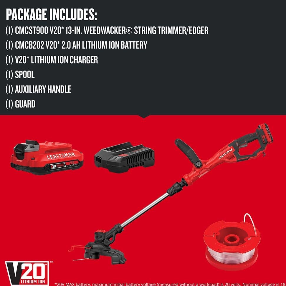 CRAFTSMAN V20 battery and charger included for quick swaps and fast charging