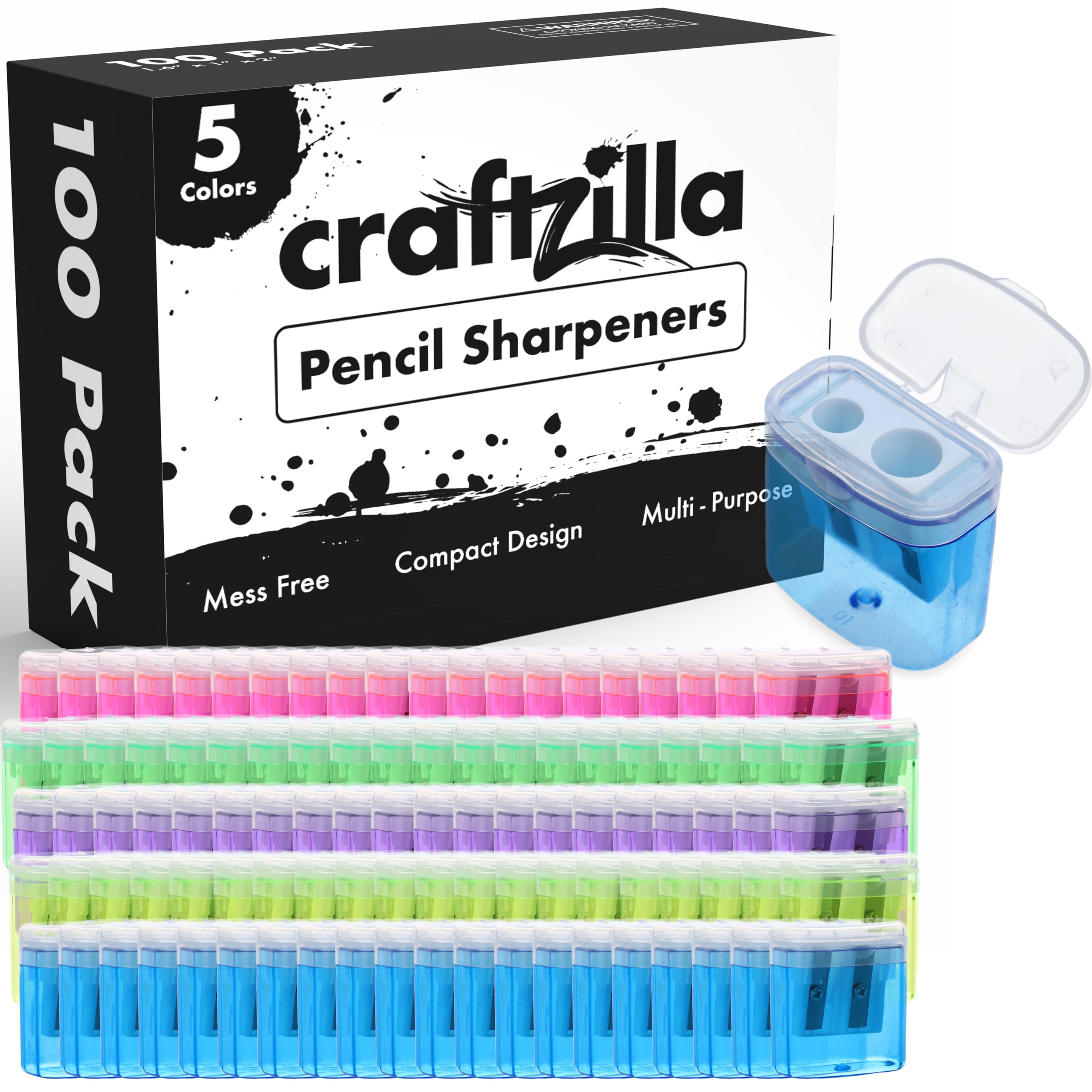 Craftzilla pack frontal 100 sacapuntas muestra ahorro y variedad