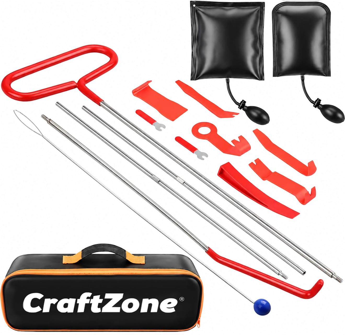 CRAFTZONE estuche abierto con herramientas organizadas, facilita transporte seguro