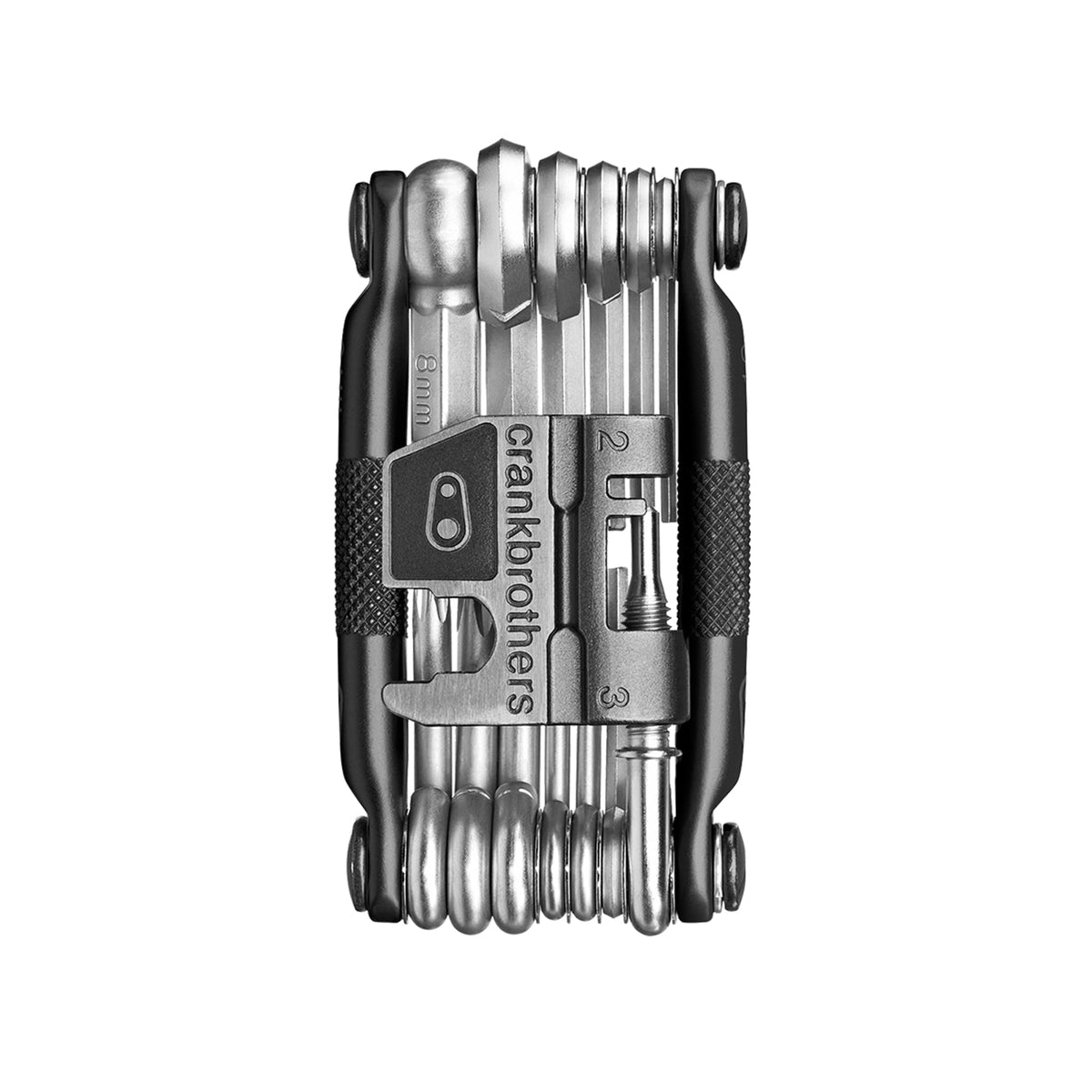 Crankbrothers vista frontal del multiherramientas, compacto y listo para ruta