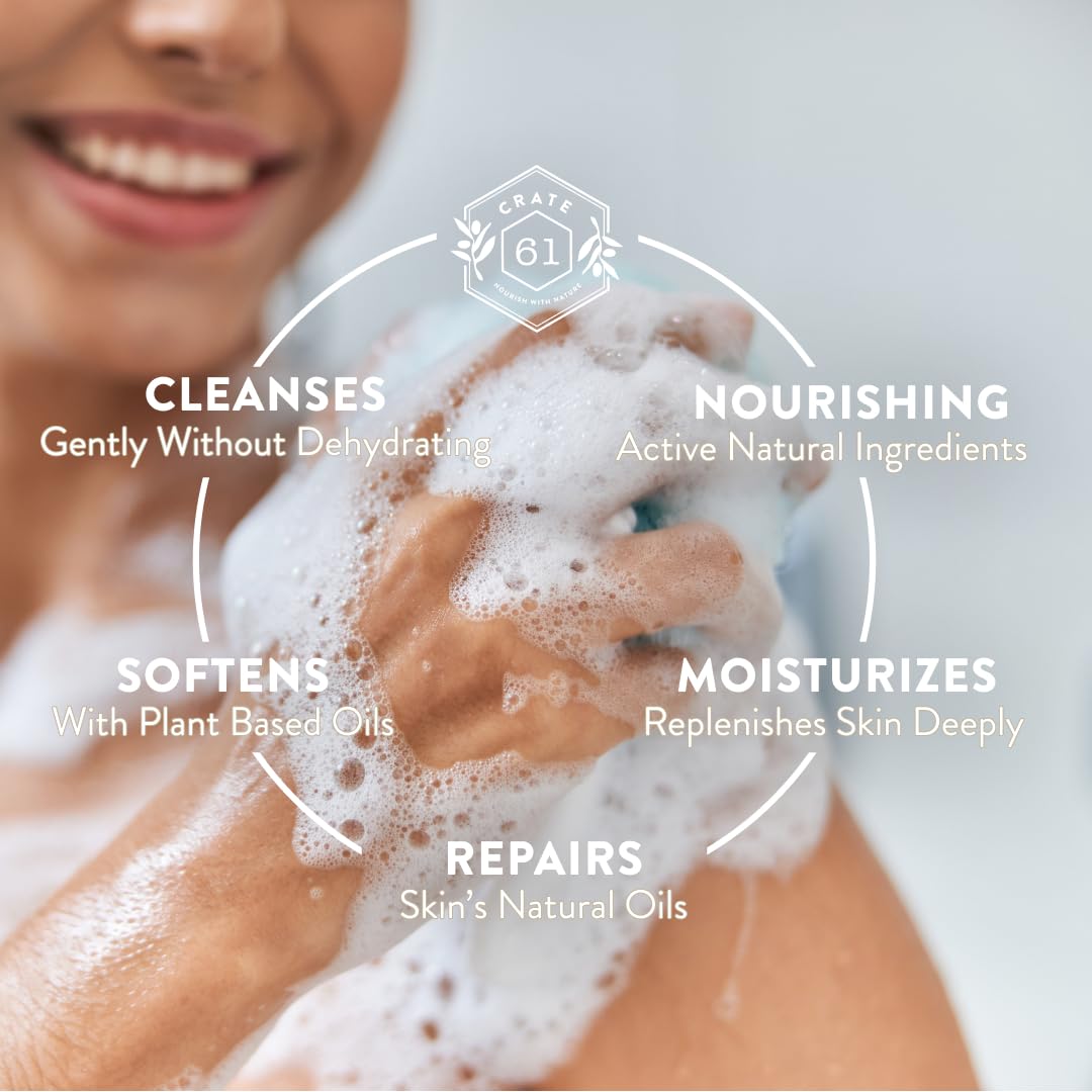 Crate 61 Organics bar in hand producing creamy lather for gentle cleansing